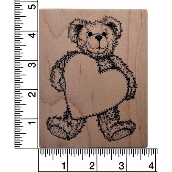 Teddy Bear Rubber Stamp By PSX K-1421 - Cute Bear With Heart Design - 1995 Vinta - Picture 3 of 4